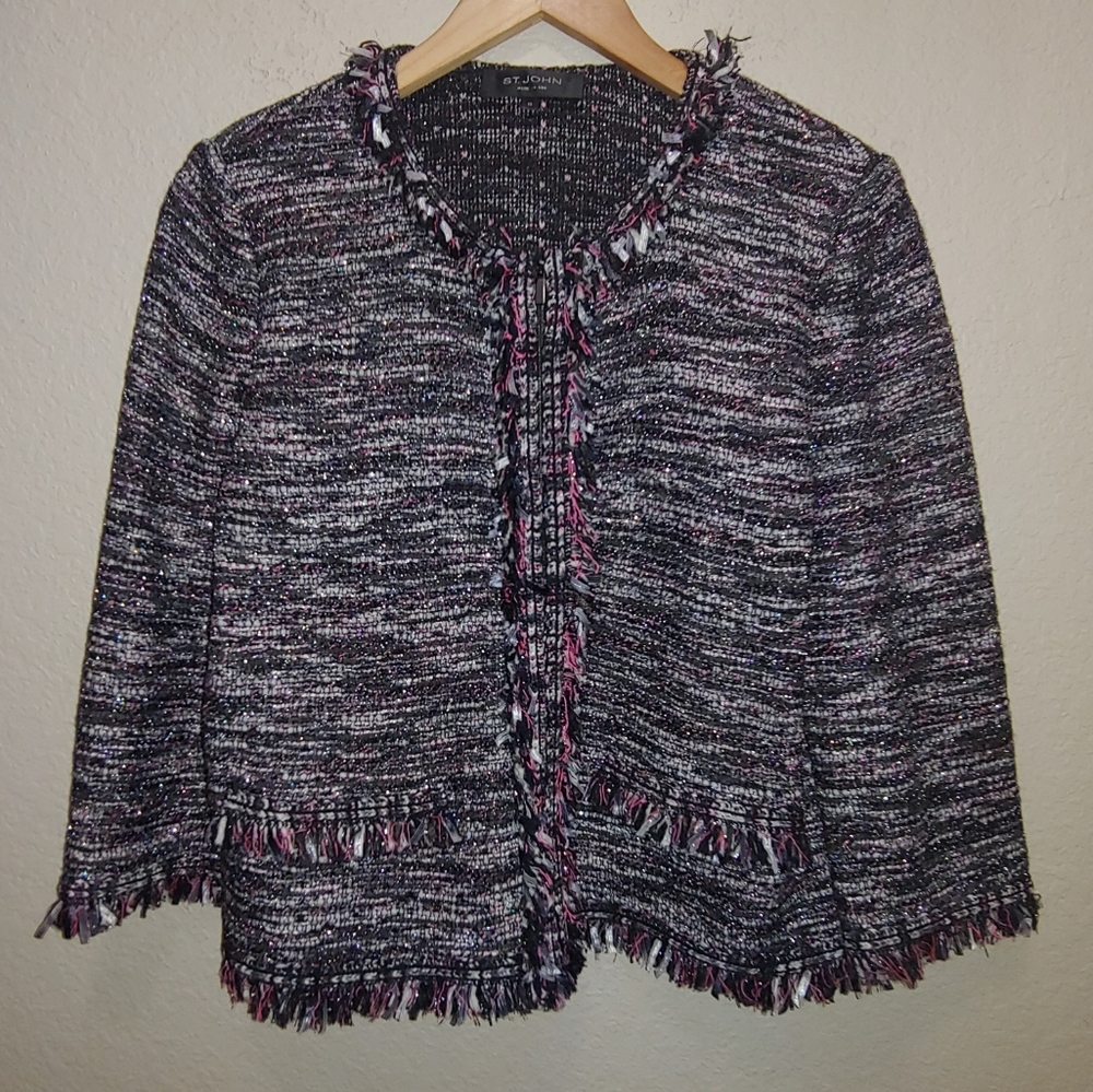 St. John Tweed Raw Hem Blazer Size 10